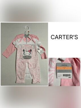 CARTER’S - 12M - NWT - INFANT GIRLS 3PC PINK ZEBRA SET